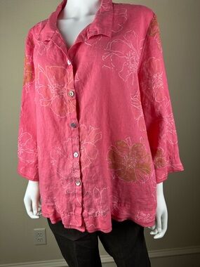 erin london Coral Pink Floral Button-Down Shirt